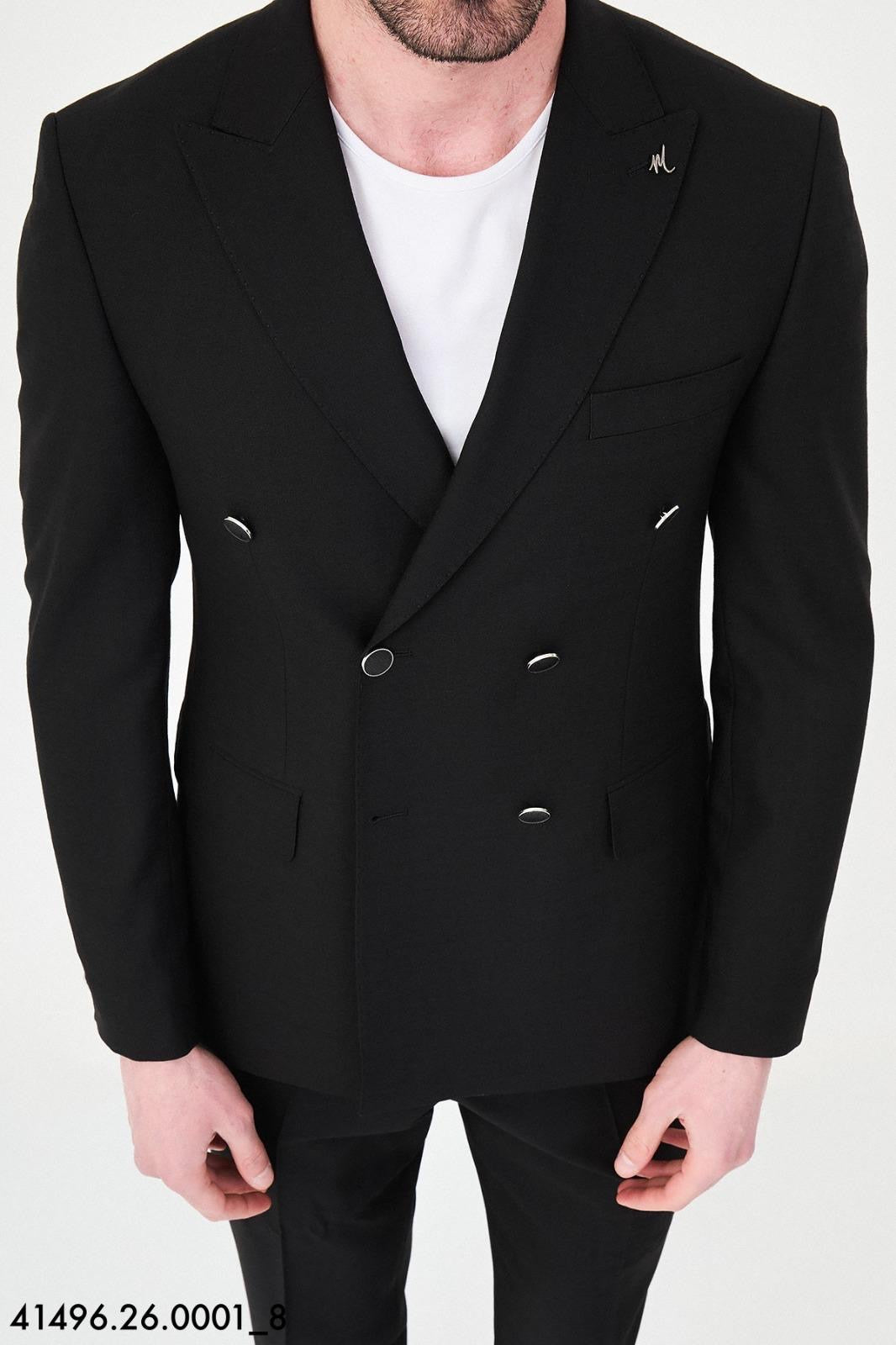 Mens Black Double Breasted Linen Blazer