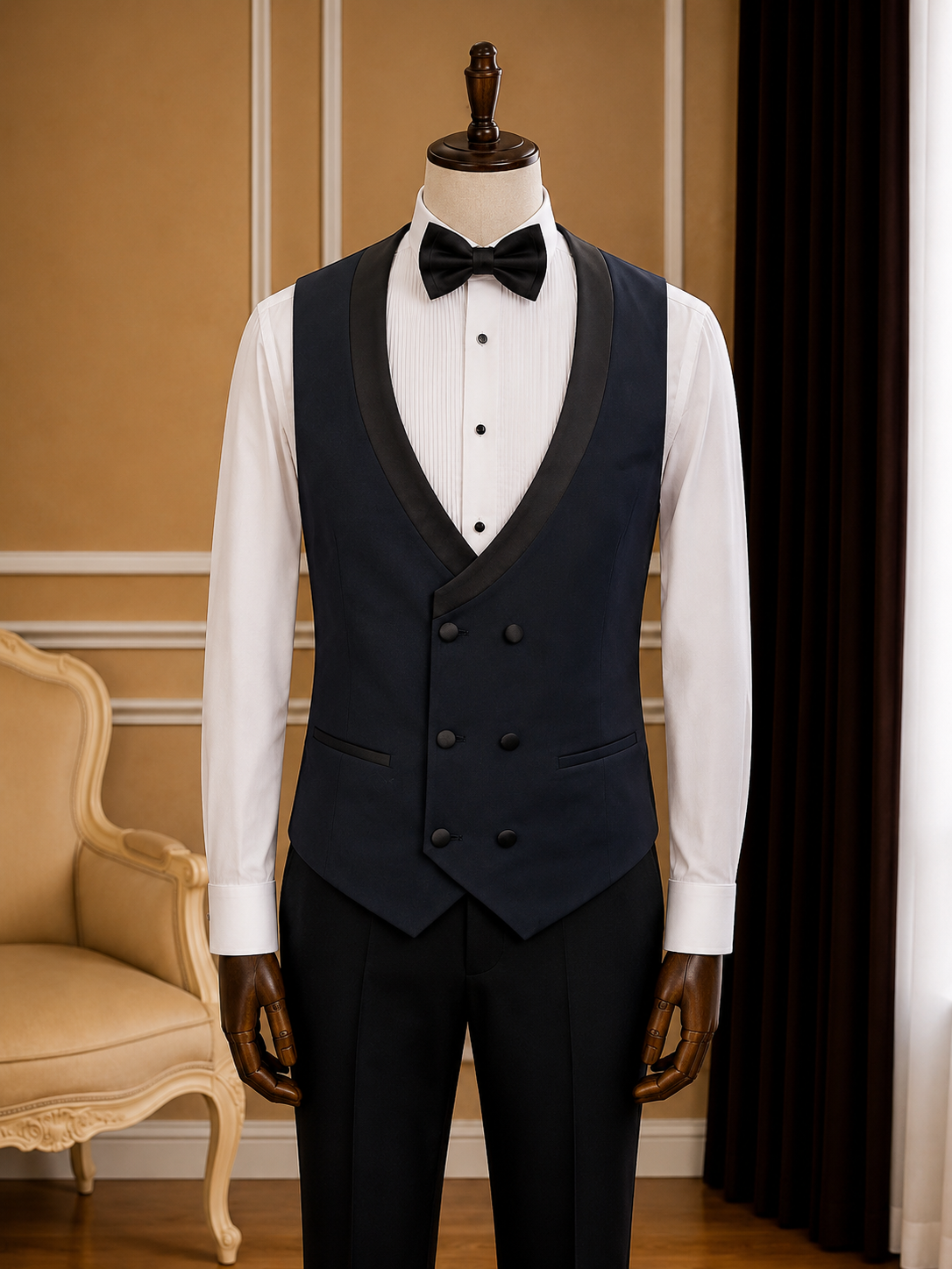 Men’s Navy Blue Double Shawl Lapel Tuxedo