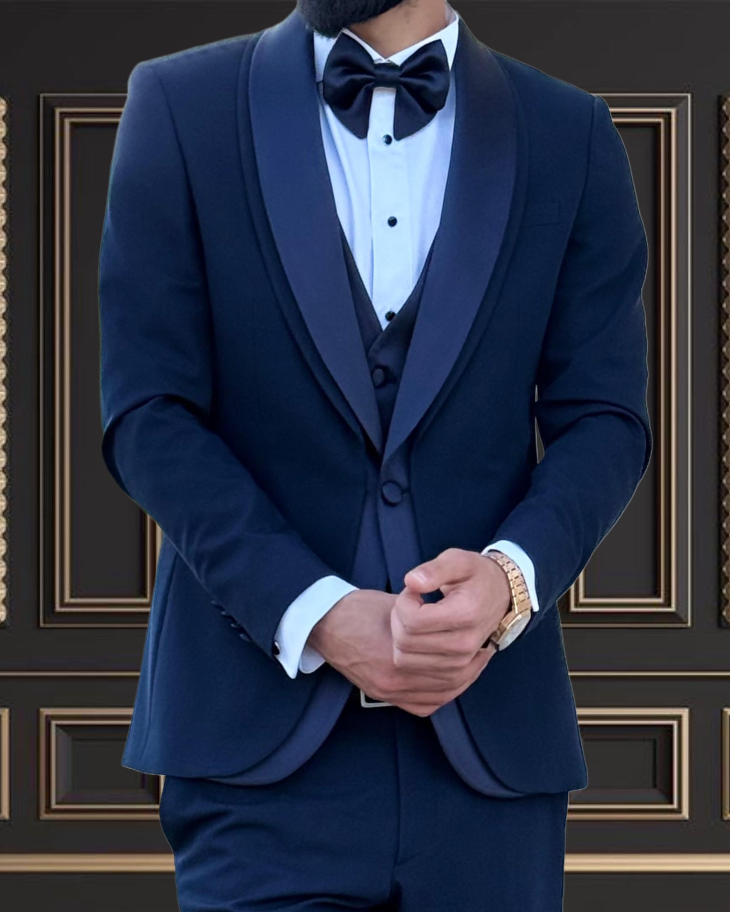 Men’s Navy Blue Tuxedo with Shawl Lapel & Matching Vest