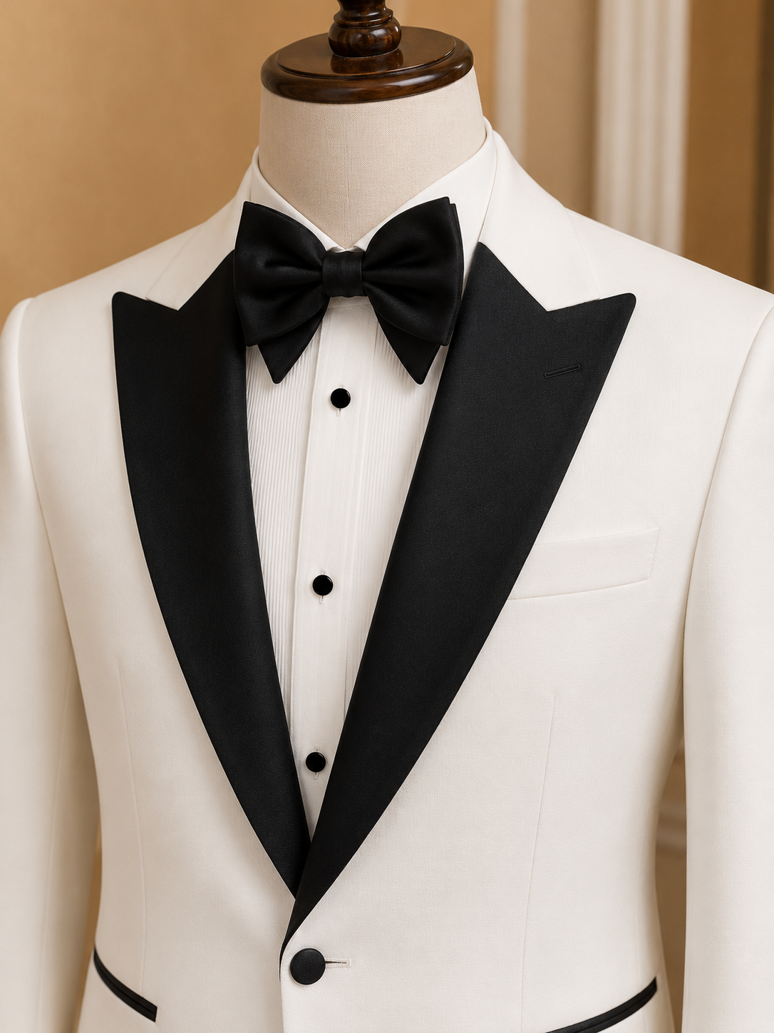 Men’s Off-White Satin Peak Lapel Tuxedo