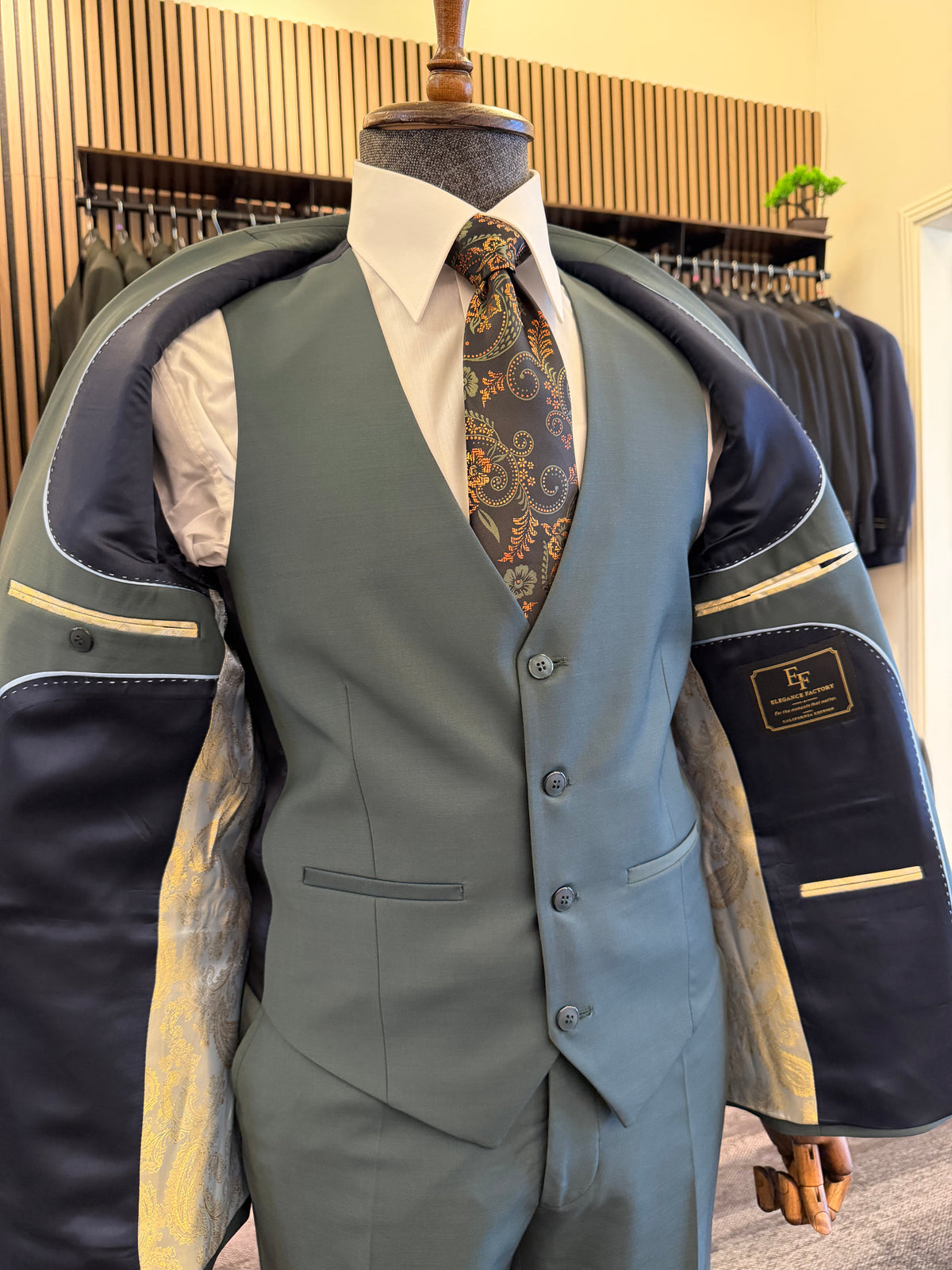 Men’s Dark Green 3-Piece Wool Suit