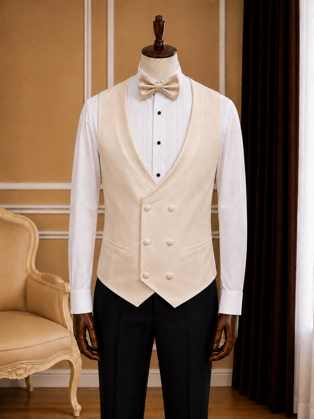 Men’s Beige Double Shawl Lapel Tuxedo