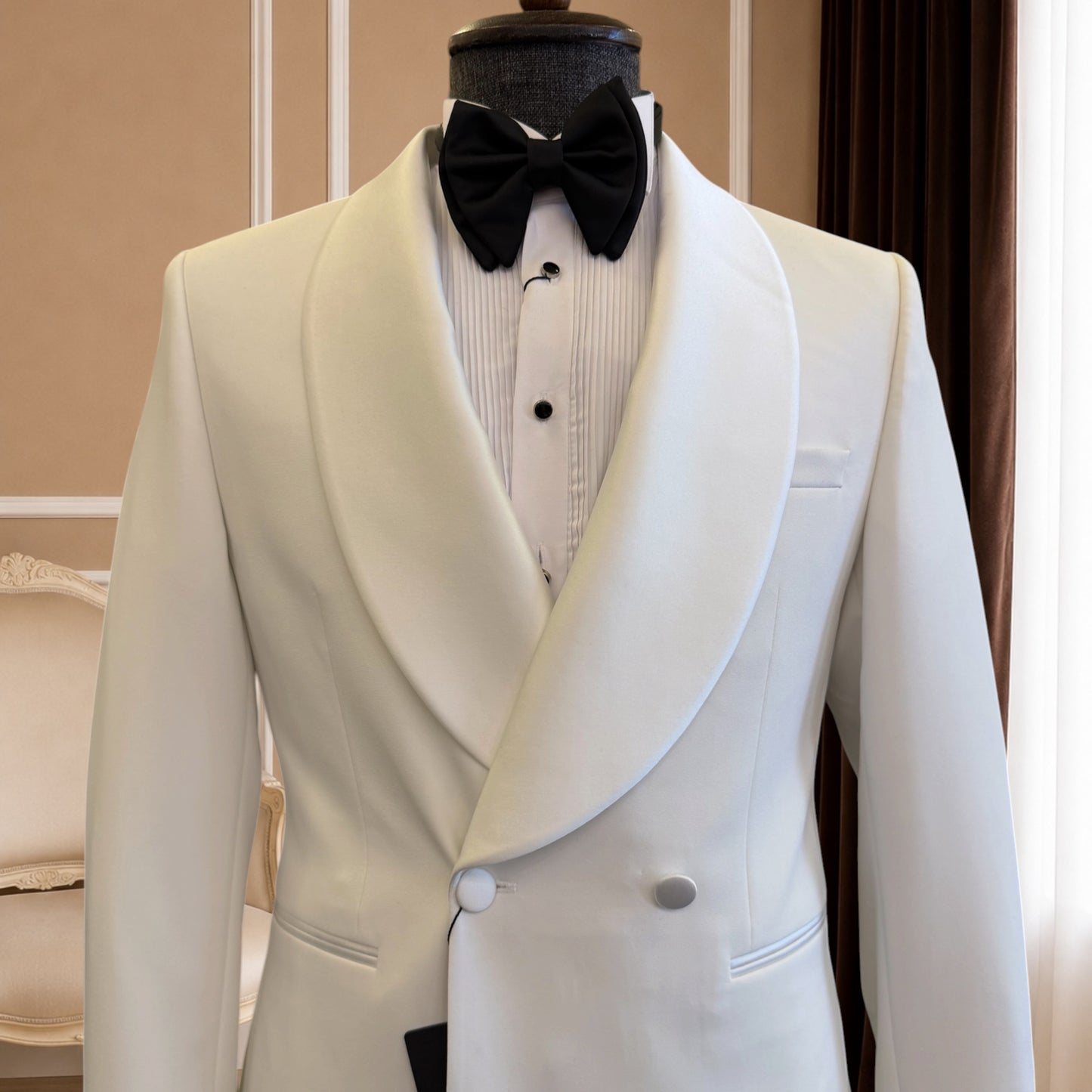 Men’s Off-White (Ivory) Double Breasted Tuxedo with Shawl Lapel