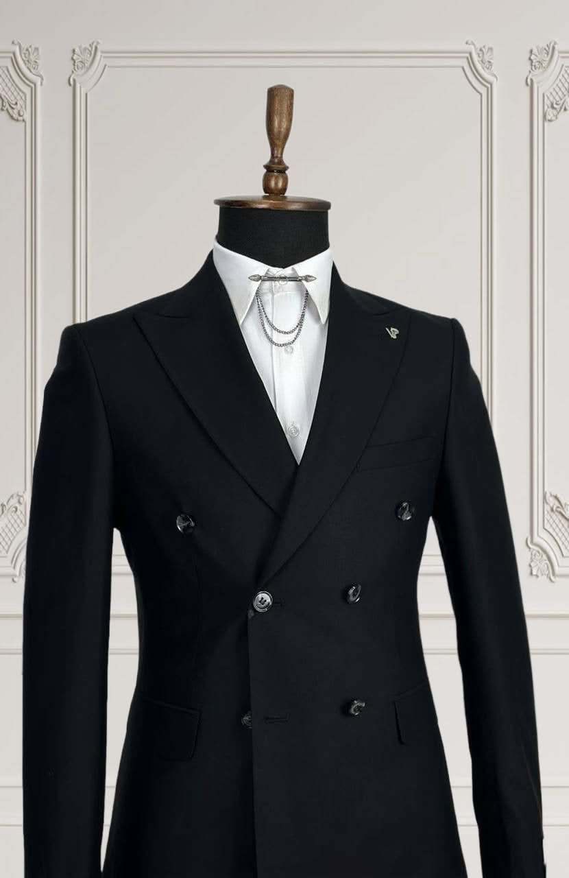 Men's Black Double-Breasted Suit | Slim Fit Premium Formal Wear