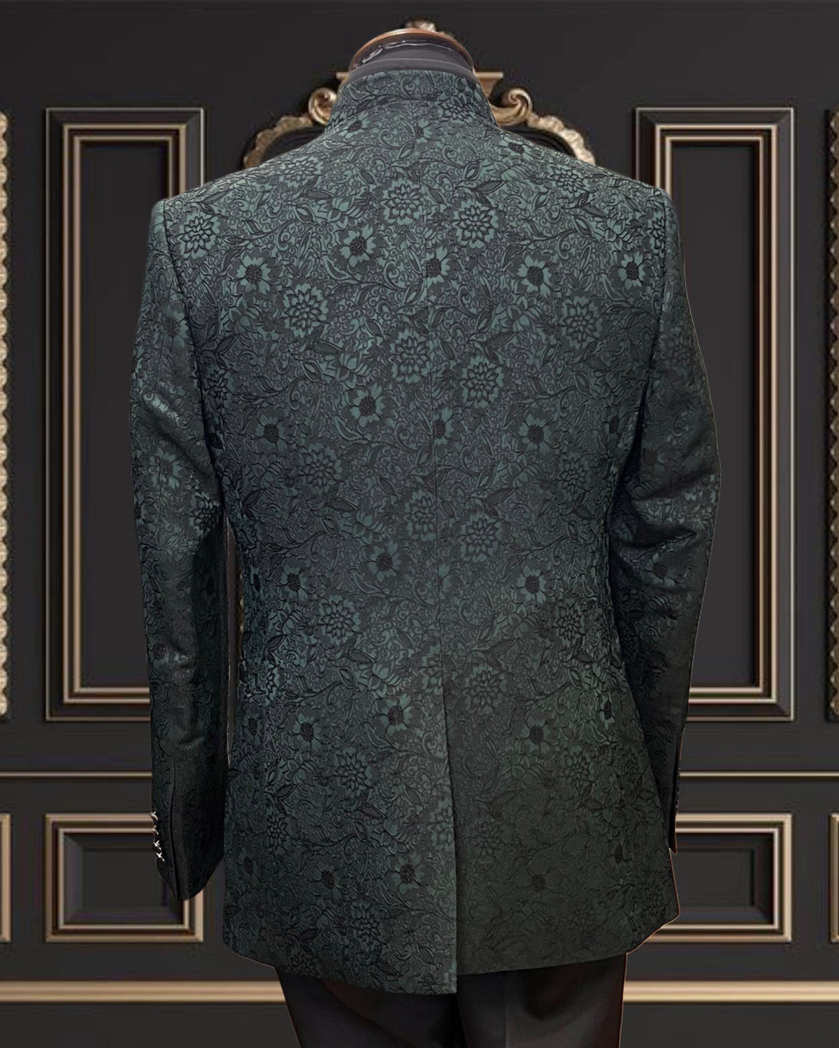 Men's Green Floral Mandarin Collar Tuxedo