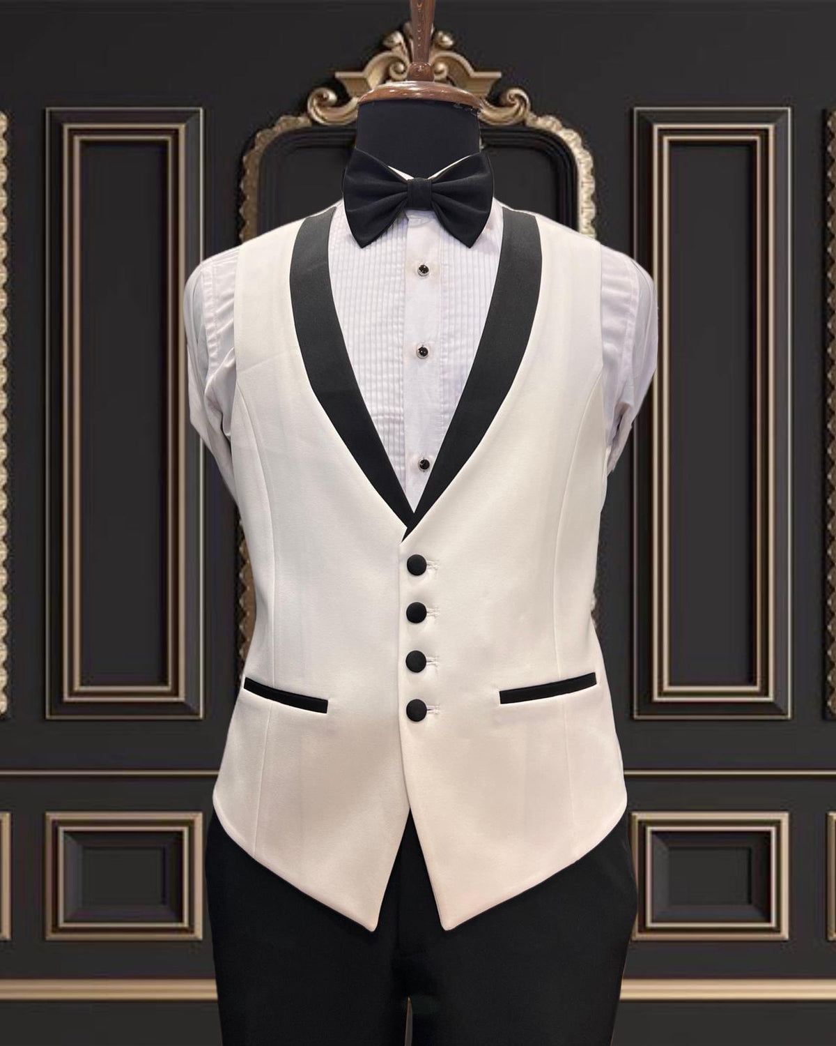 Men’s White Tuxedo with Black Shawl Lapel  – Perfect for Weddings & Galas