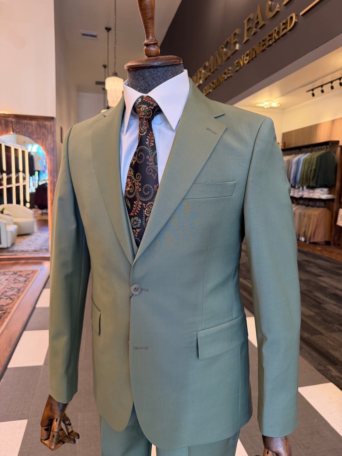 Men's Sage Green Wool Blend Suit