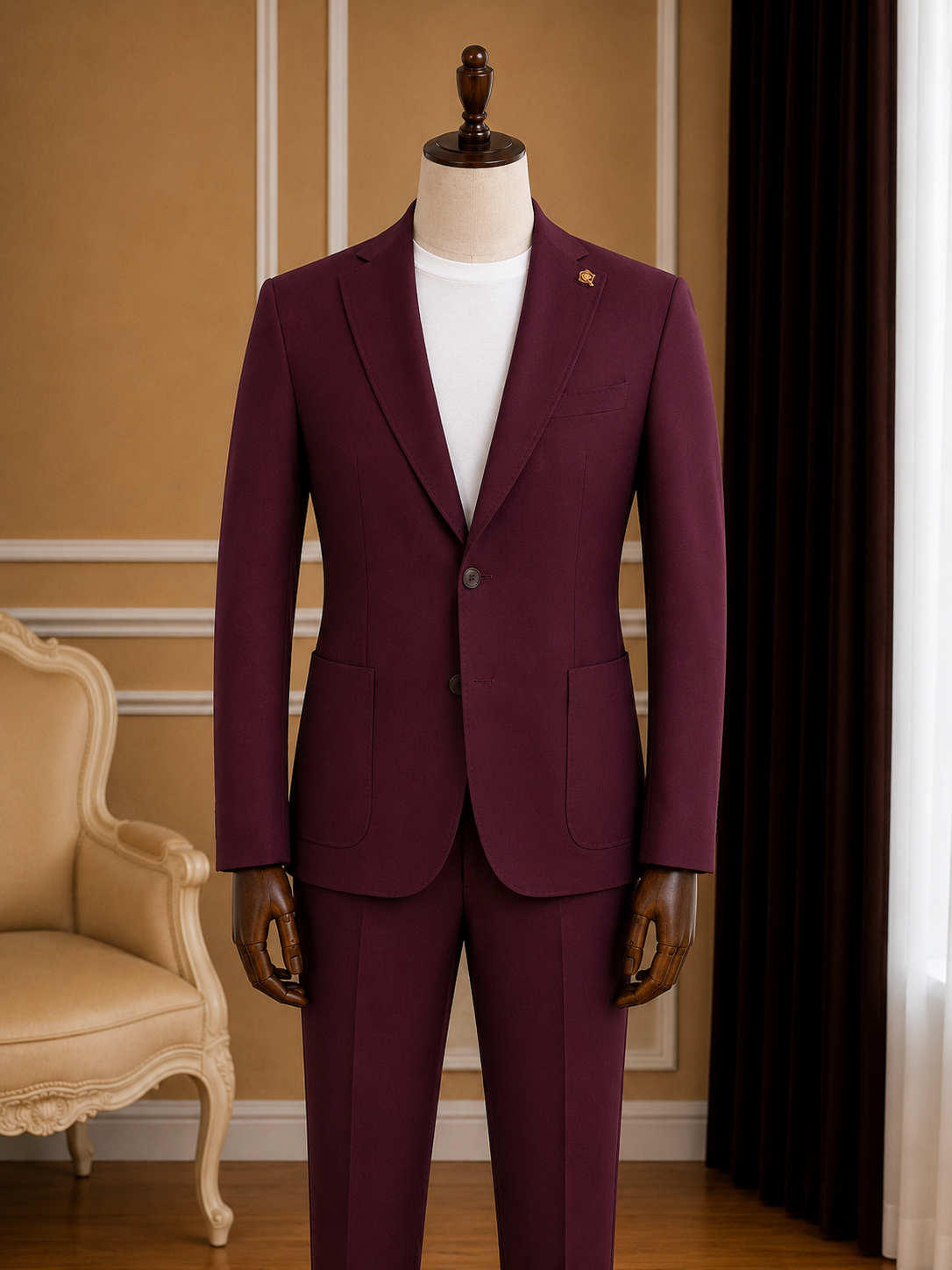 Men’s Wine Notch Lapel 2-Piece Suit