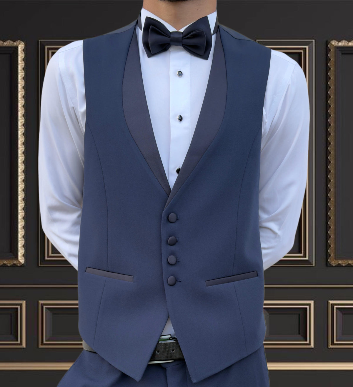 Men’s Navy Blue Tuxedo with Satin Peak Lapel | Super Stretch Premuim Fabric