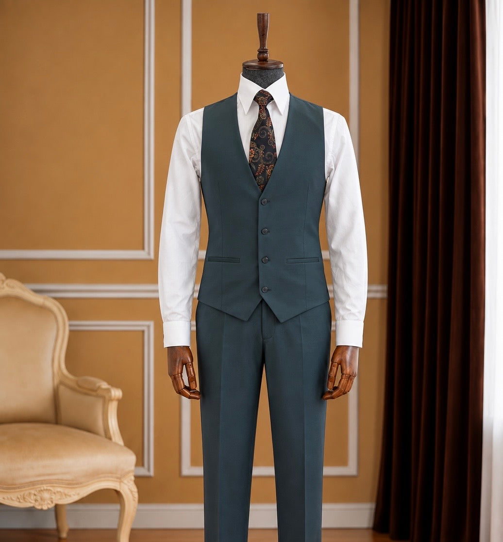 Men’s Dark Green 3-Piece Wool Suit