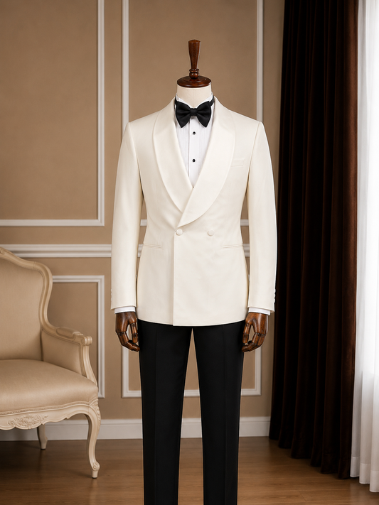 Men’s Off-White (Ivory) Double Breasted Tuxedo with Shawl Lapel