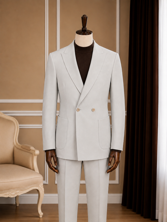 Men’s Ivory Peak Lapel Double-Breasted Suit