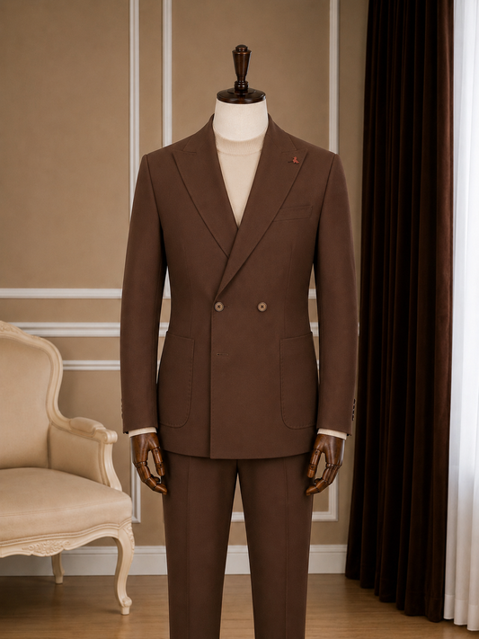 Men’s Brown Peak Lapel Double-Breasted Suit