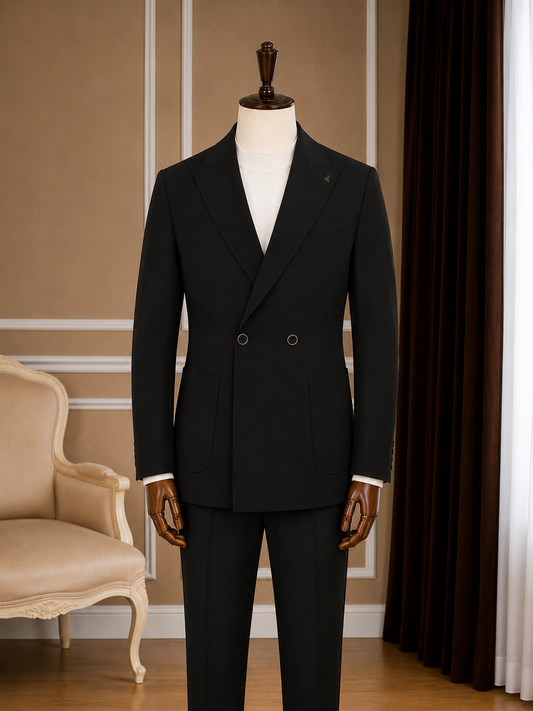Men’s Black Peak Lapel Double-Breasted Suit