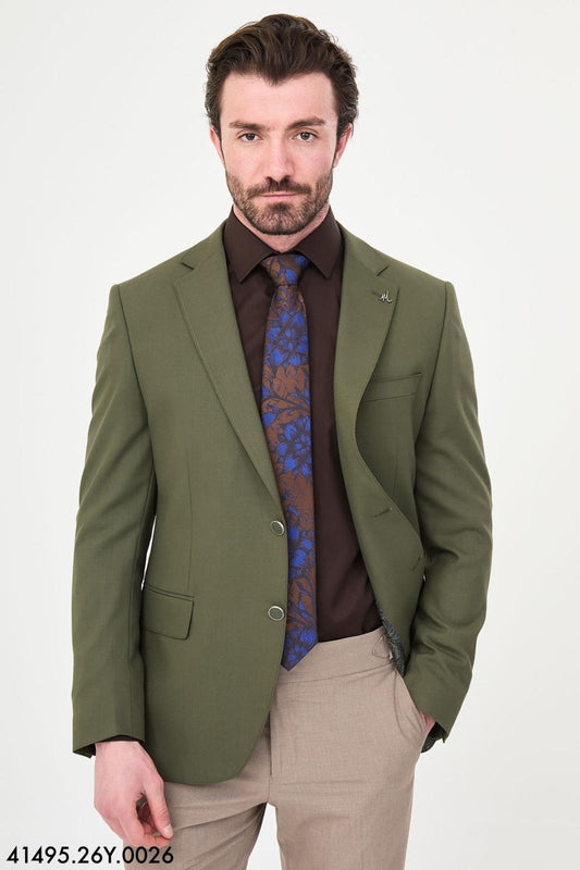 Mens Olive Green Linen Blazer