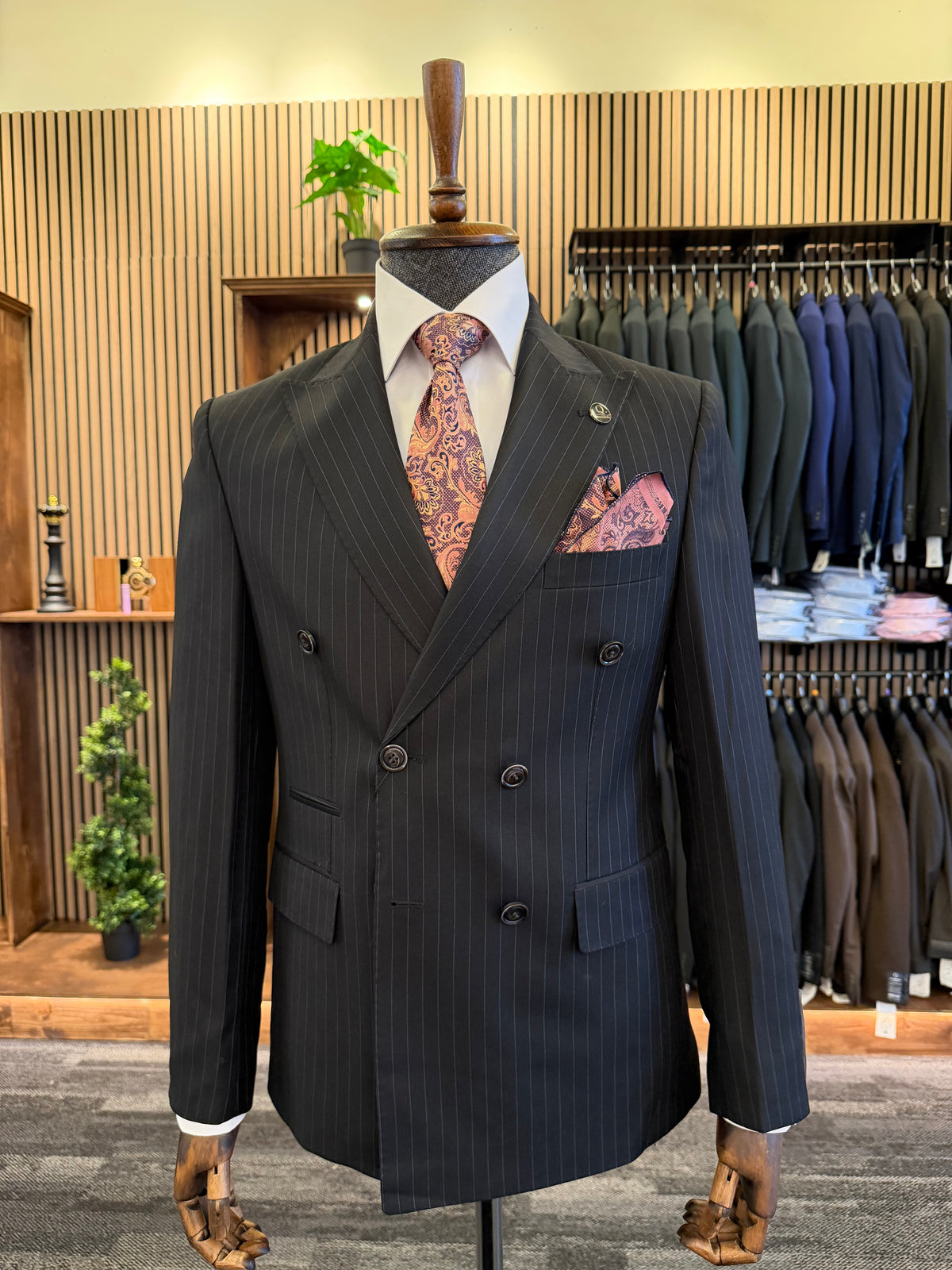 Men’s Black Pinstripe Double-Breasted Suit