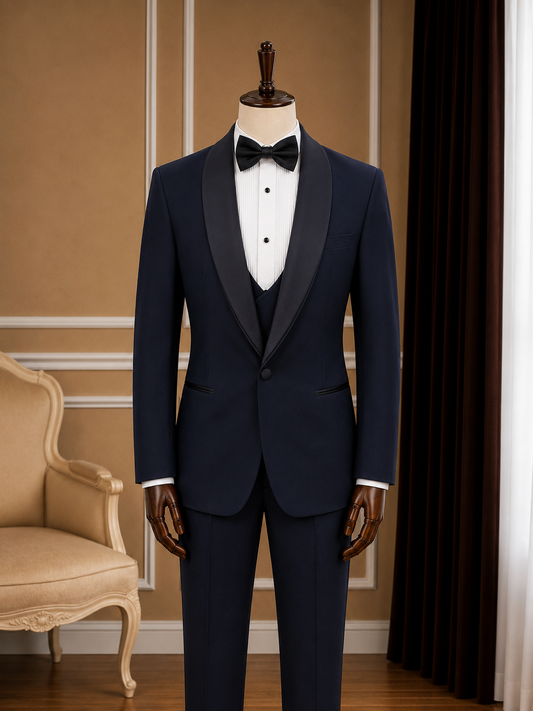 Men’s Navy Blue Double Shawl Lapel Tuxedo