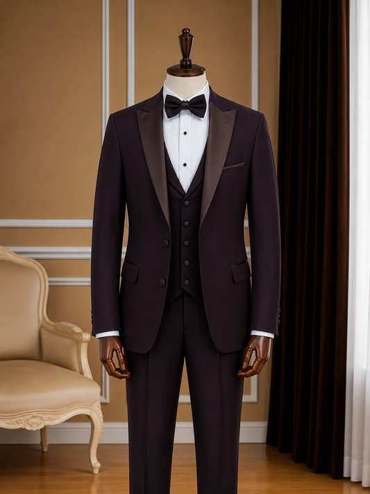Men’s Brown Satin Peak Lapel Tuxedo
