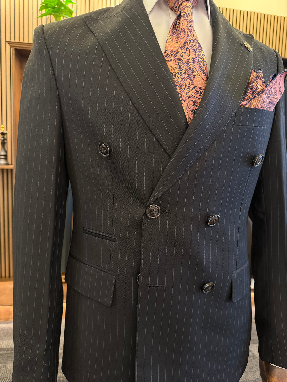 Men’s Black Pinstripe Double-Breasted Suit