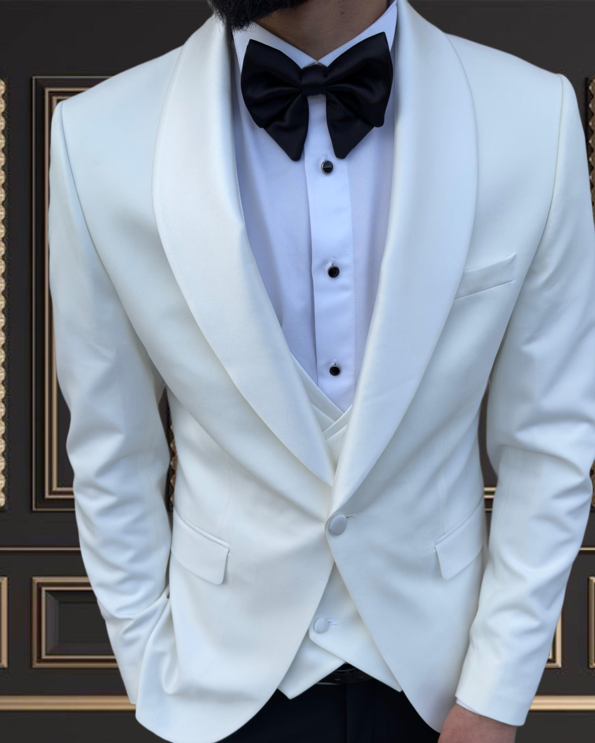 Premium Men's Off White Tuxedo with Shawl Lapel – Elegant & Modern