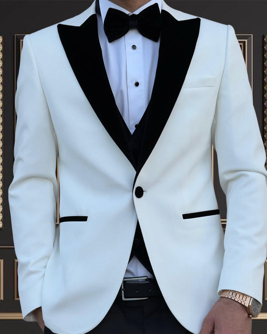 Men’s White Velvet Peak Lapel Tuxedo – Perfect for Weddings & Galas