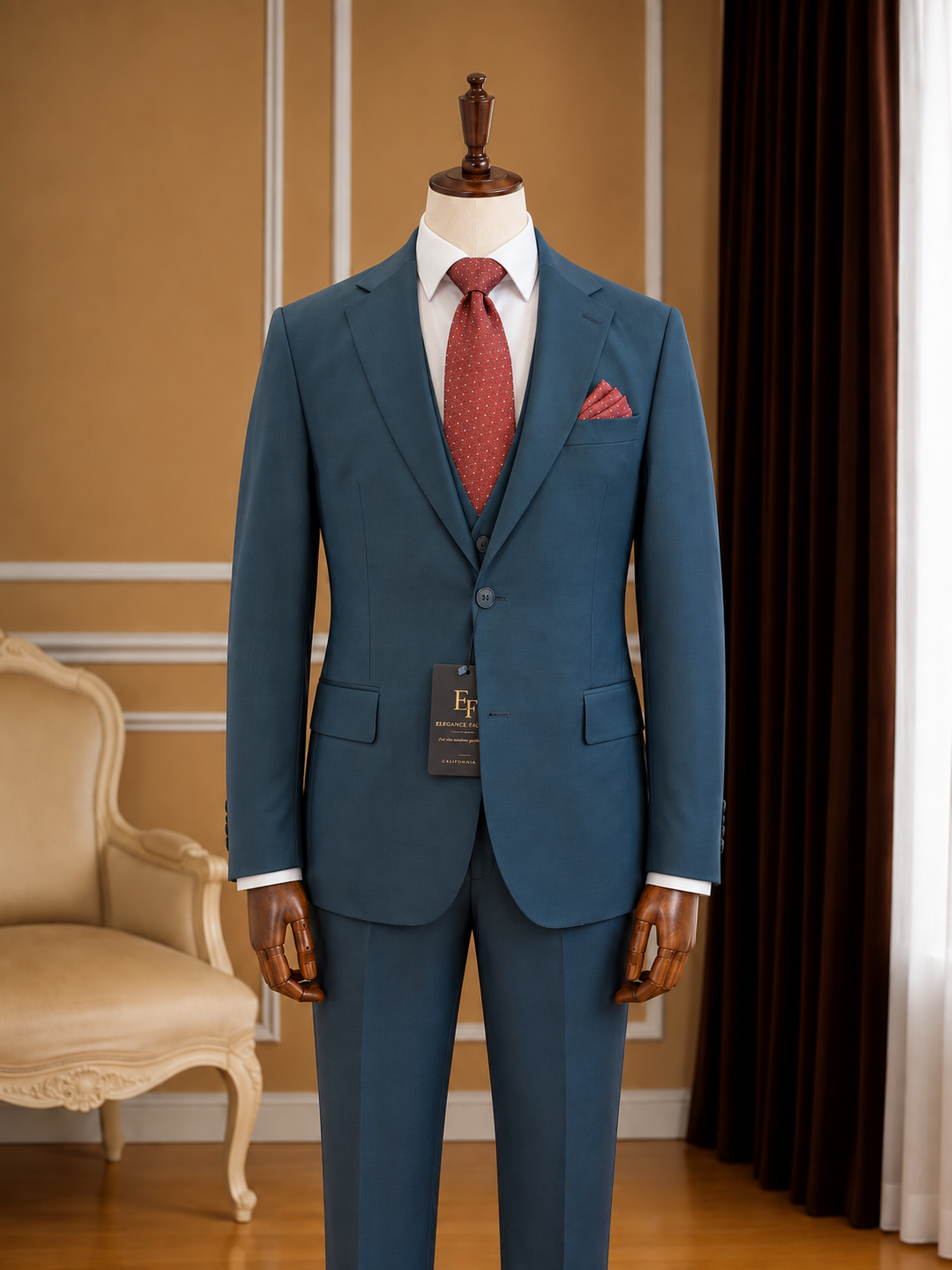Men's Deep Teal Wool Blend 3-Piece Suit