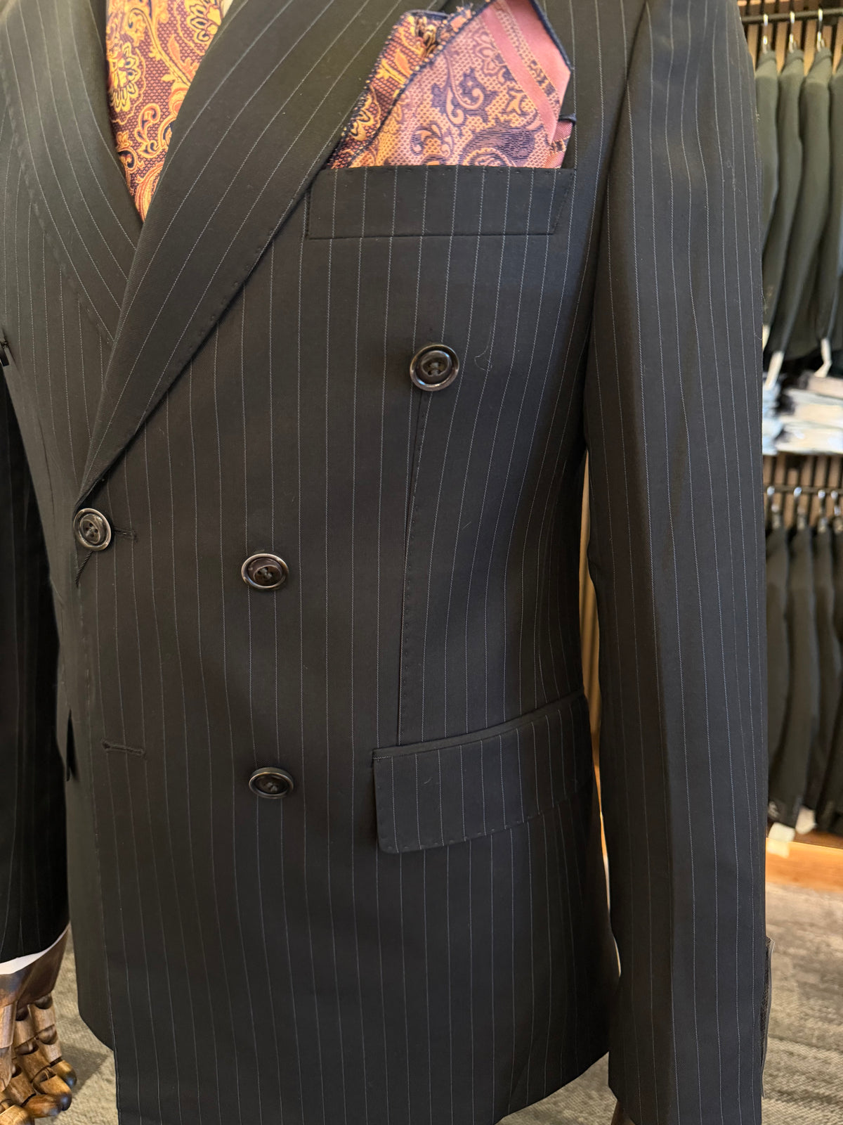 Men’s Black Pinstripe Double-Breasted Suit
