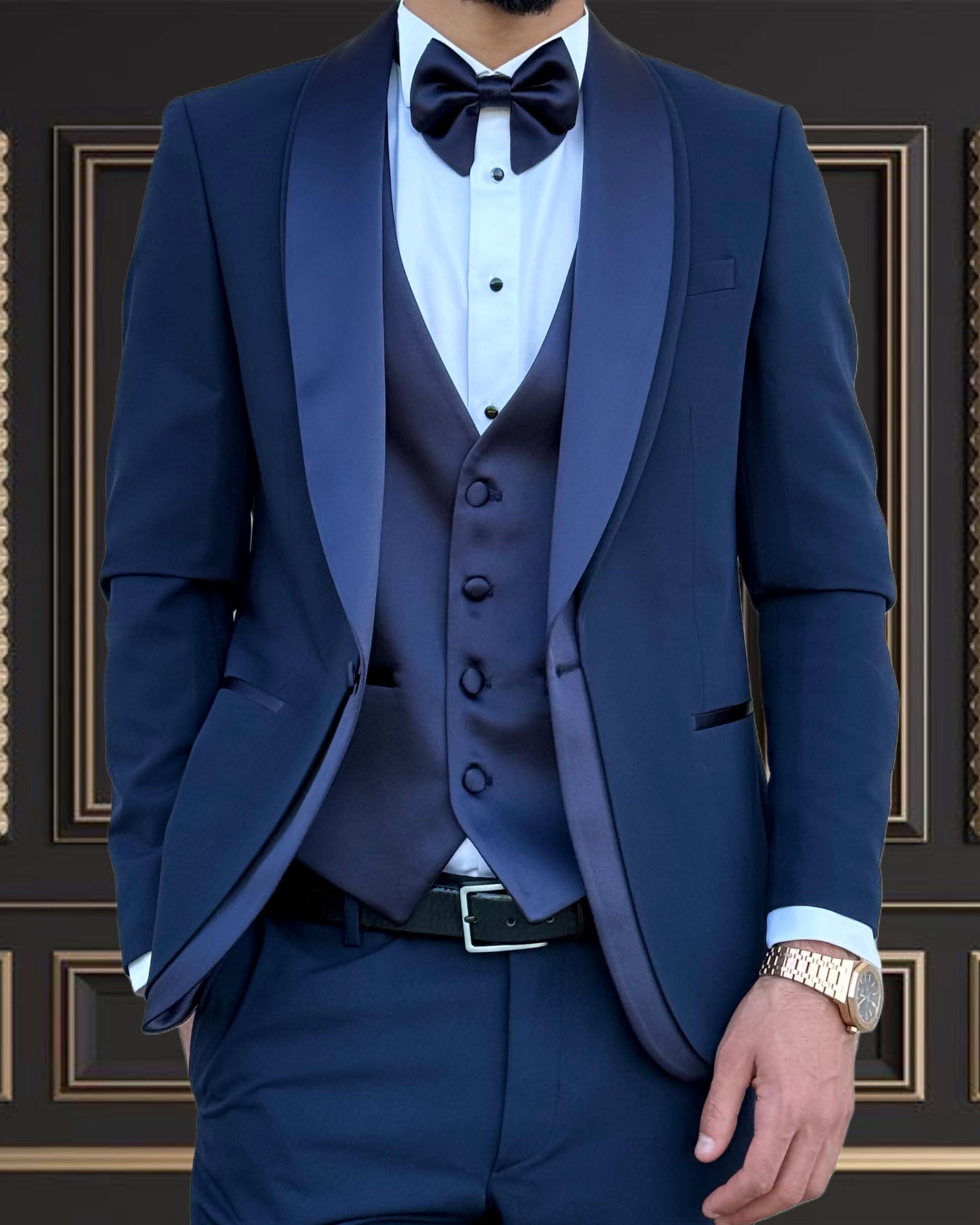 Men’s Navy Blue Tuxedo with Shawl Lapel & Matching Vest