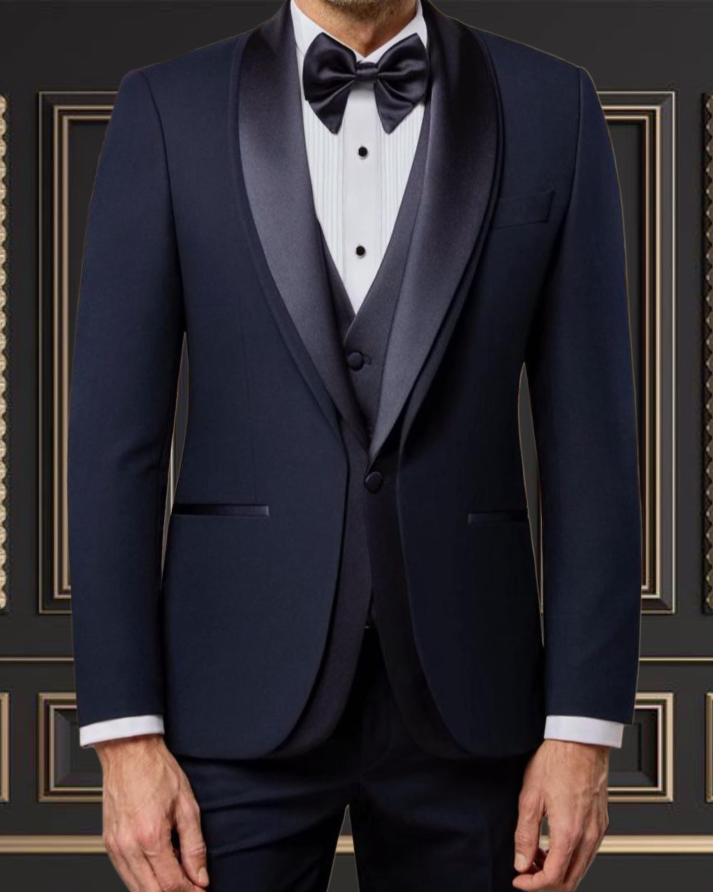 Men’s Navy Blue Tuxedo with Shawl Lapel & Matching Vest
