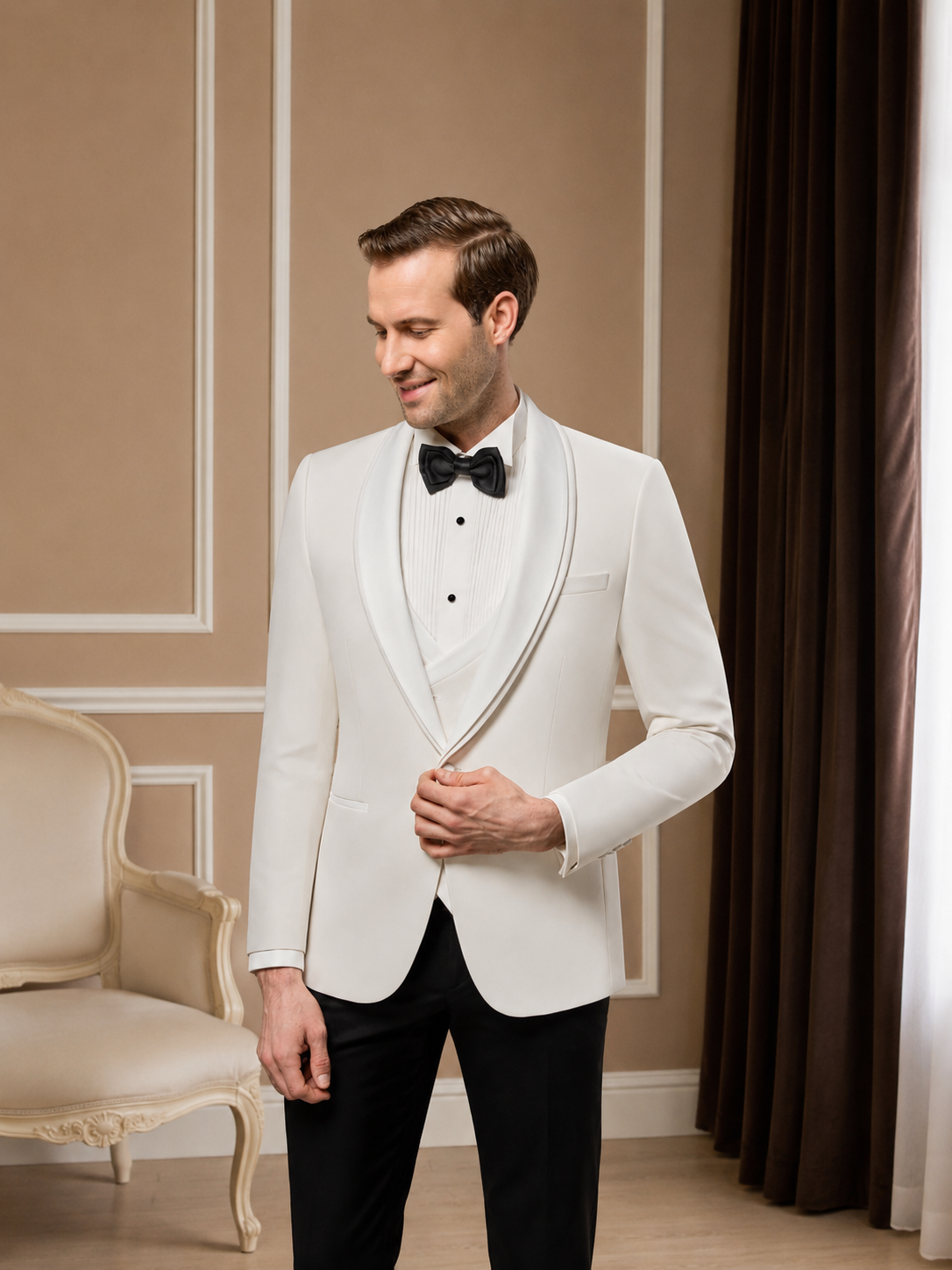 Men’s Off White Double Shawl Lapel Tuxedo