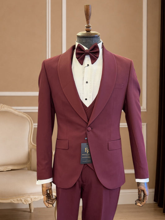Men’s Burgundy Shawl Lapel Tuxedo