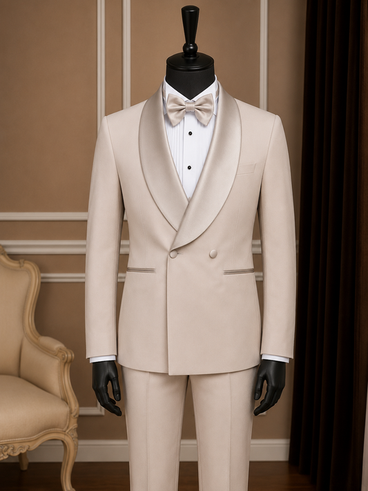 Men’s Champagne Beige Double-Breasted Tuxedo