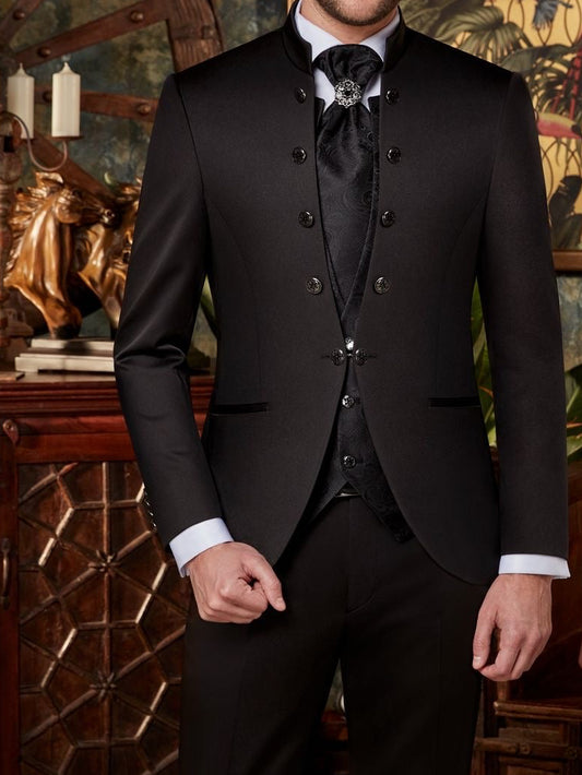 Men’s Black Solid Mandarin Collar Tuxedo