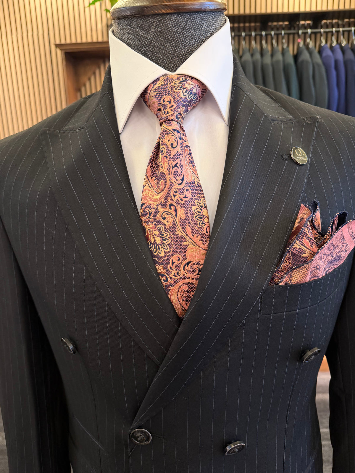 Men’s Black Pinstripe Double-Breasted Suit