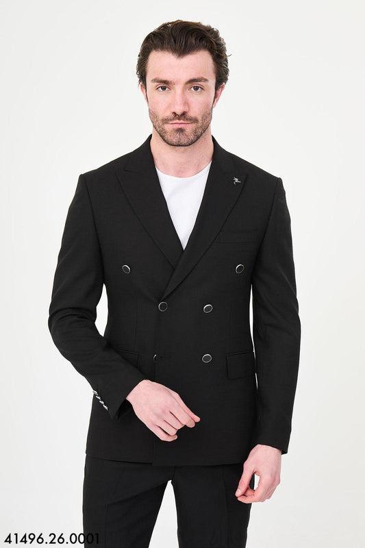 Mens Black Double Breasted Linen Blazer