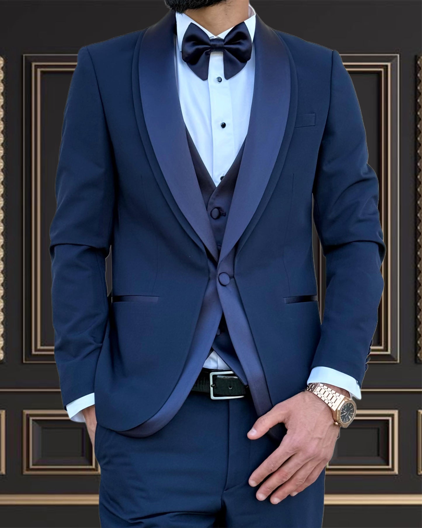 Men’s Navy Blue Tuxedo with Shawl Lapel & Matching Vest