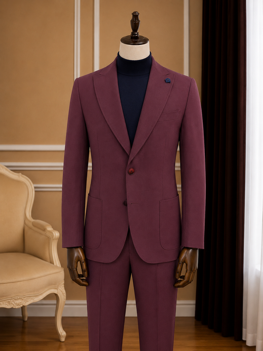 Men’s Burgundy Notch Lapel 2-Piece Suit