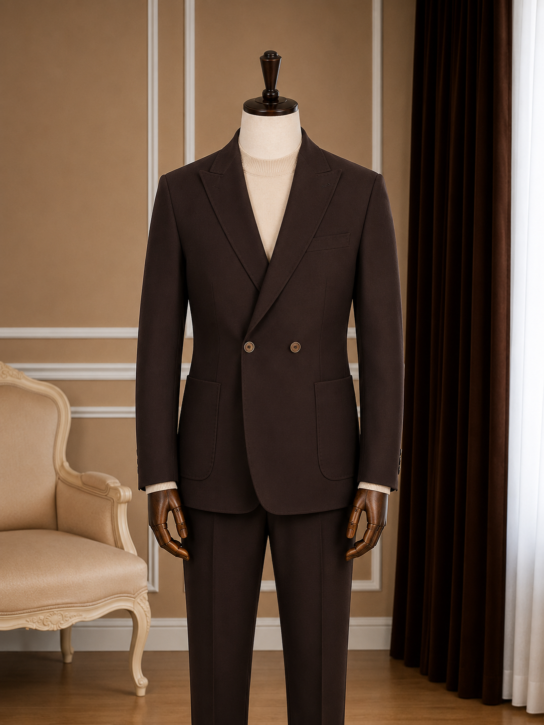 Men’s Dark Brown Peak Lapel Double-Breasted Suit