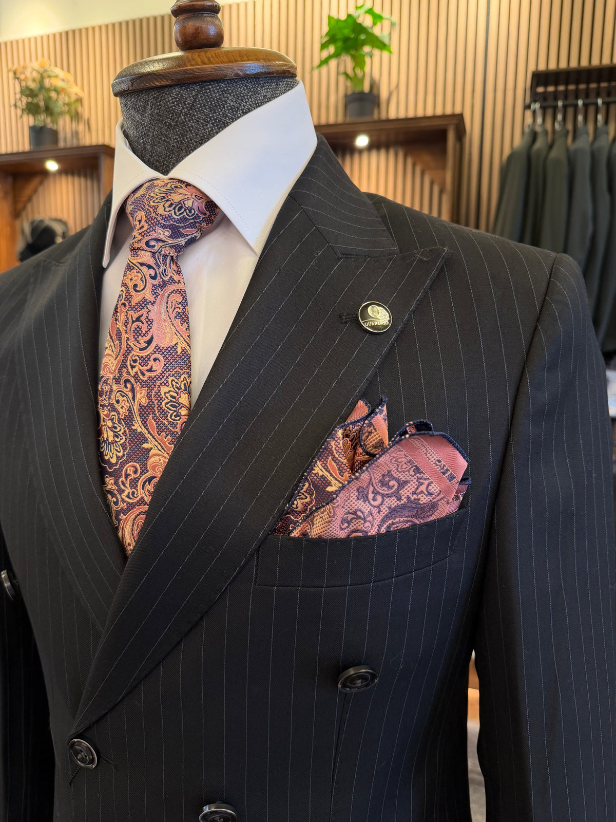 Men’s Black Pinstripe Double-Breasted Suit
