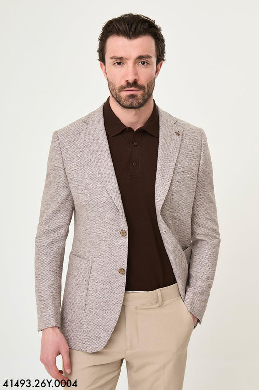 Men’s Tan Textured Wool-Blend Blazer