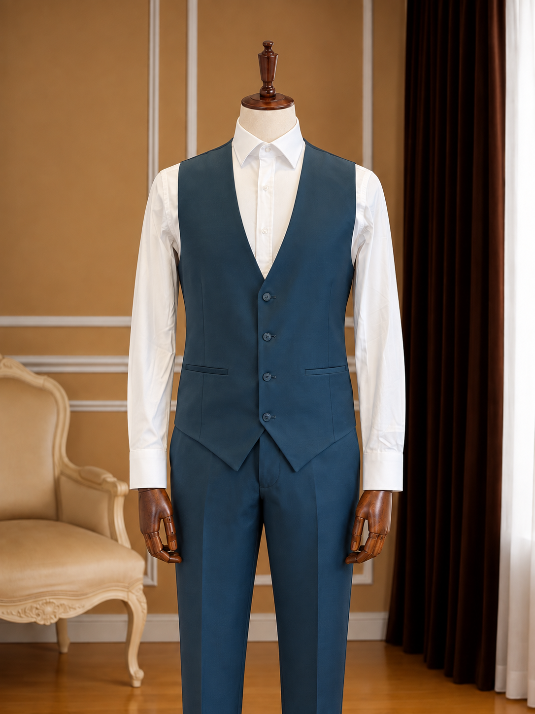 Men's Deep Teal Wool Blend 3-Piece Suit