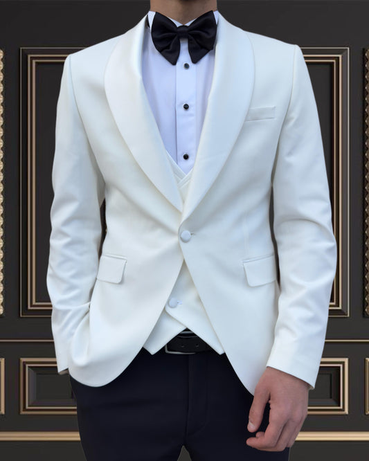 Premium Men's Off White Tuxedo with Shawl Lapel – Elegant & Modern