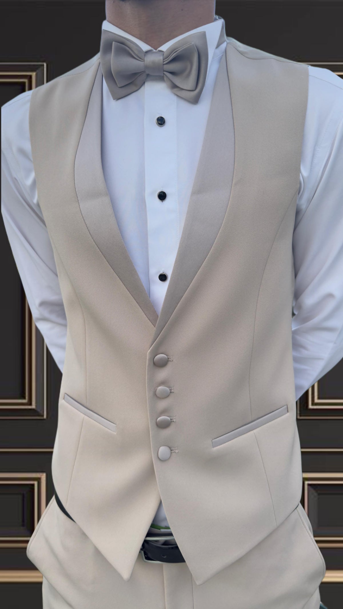 Men’s Premuim champagne Beige Tuxedo with Satin Peak Lapel