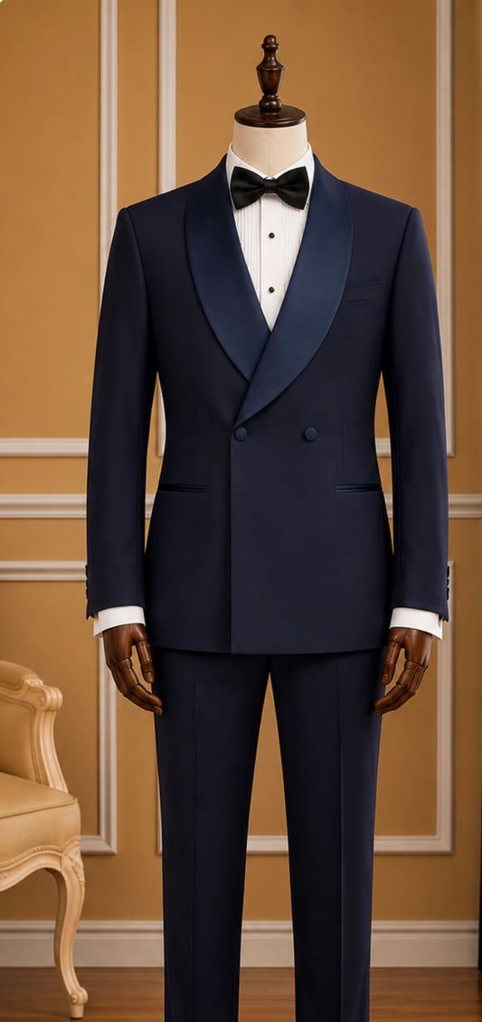 Men’s Navy Double-Breasted Shawl Lapel Tuxedo