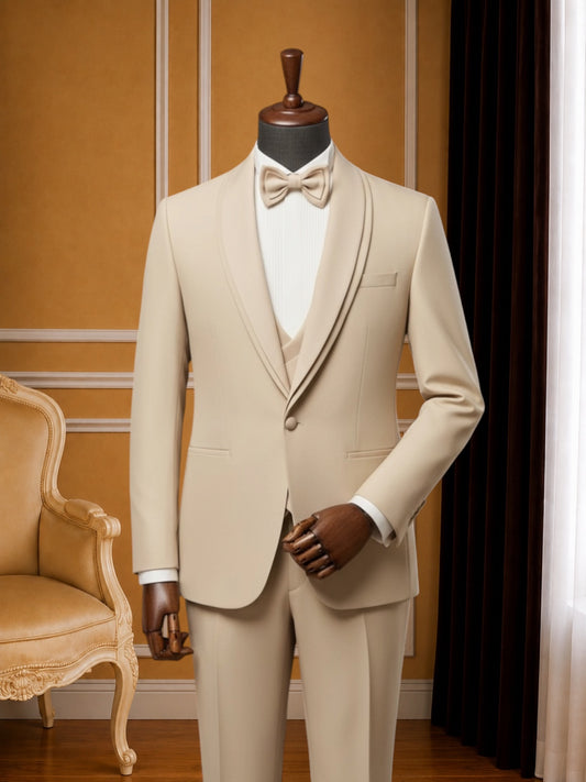 Men’s Beige Double Shawl Lapel Tuxedo