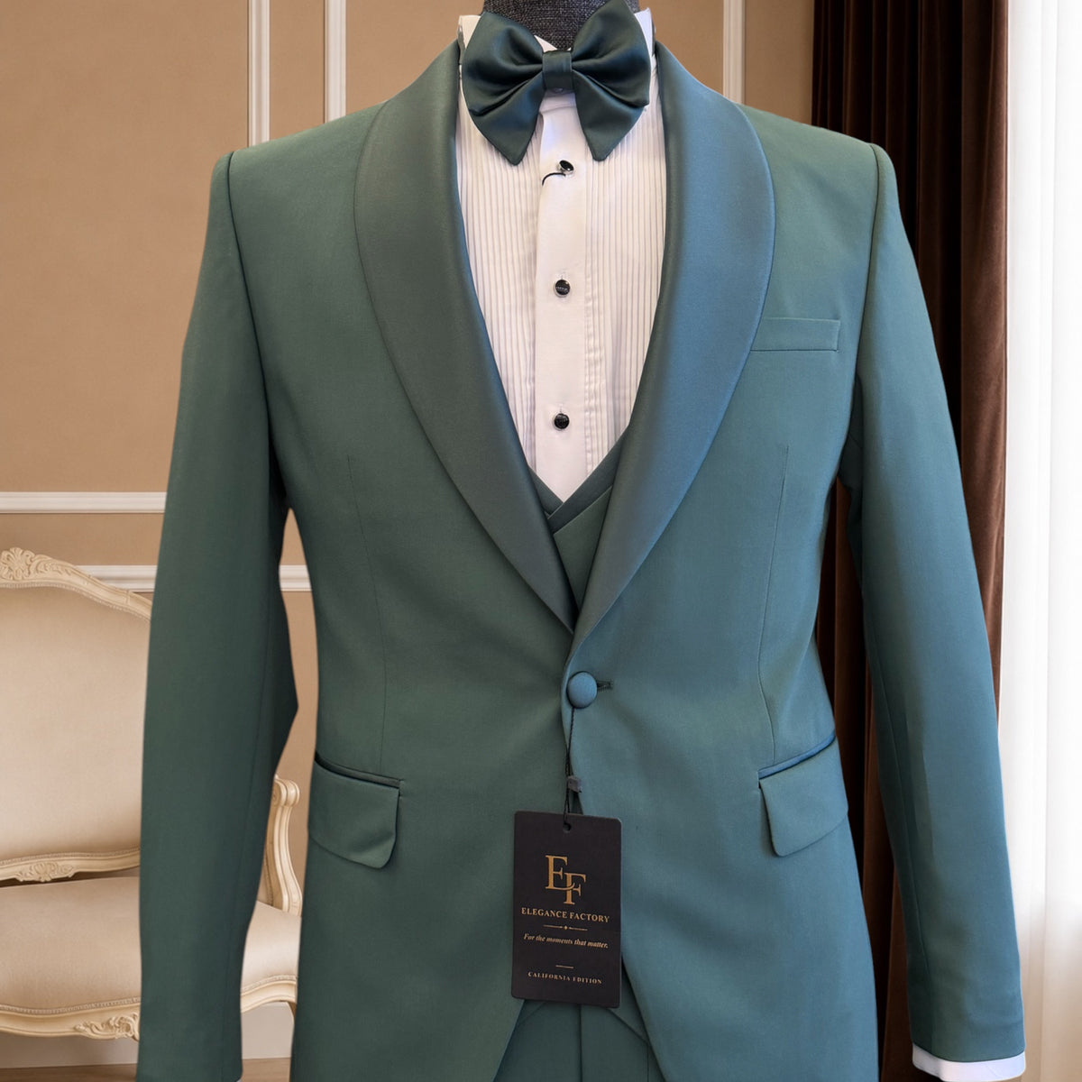 Men’s Sage Green Solid Shawl Lapel Tuxedo