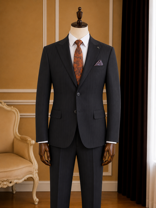 Men’s Black Pinstripes Wool Suit