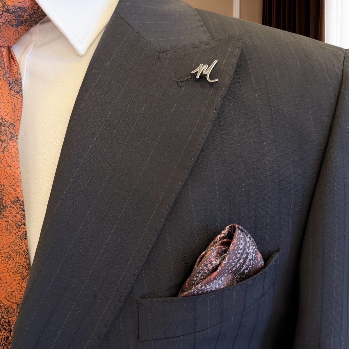 Men’s Black Pinstripes Wool Suit
