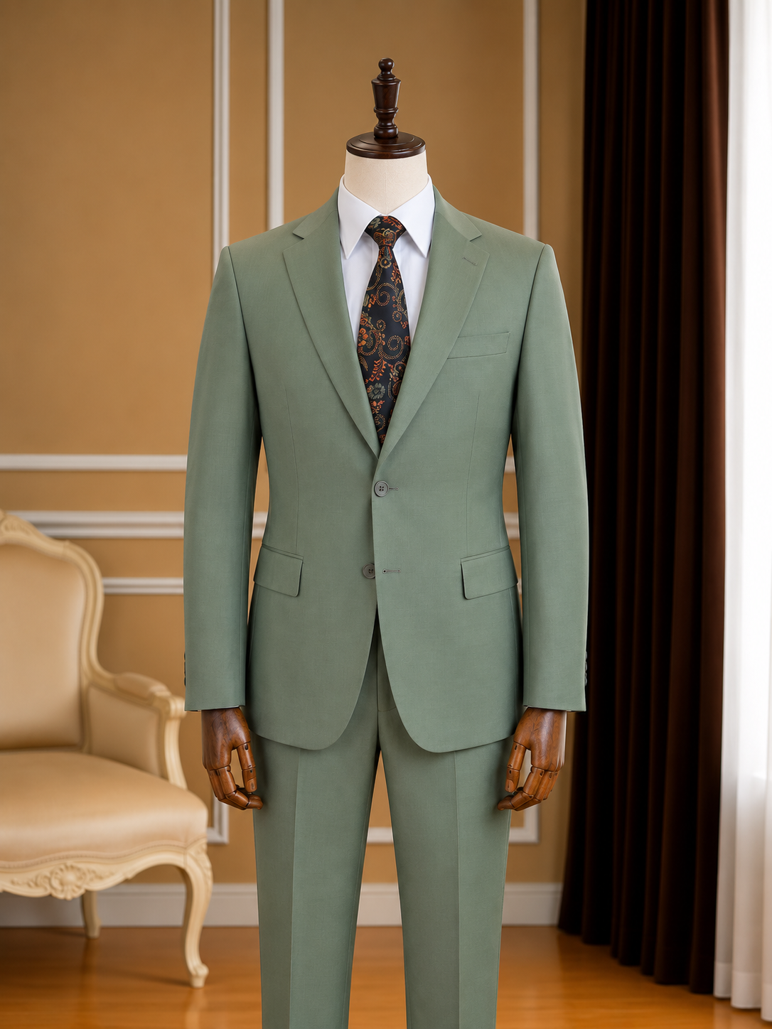 Men's Sage Green Wool Blend Suit