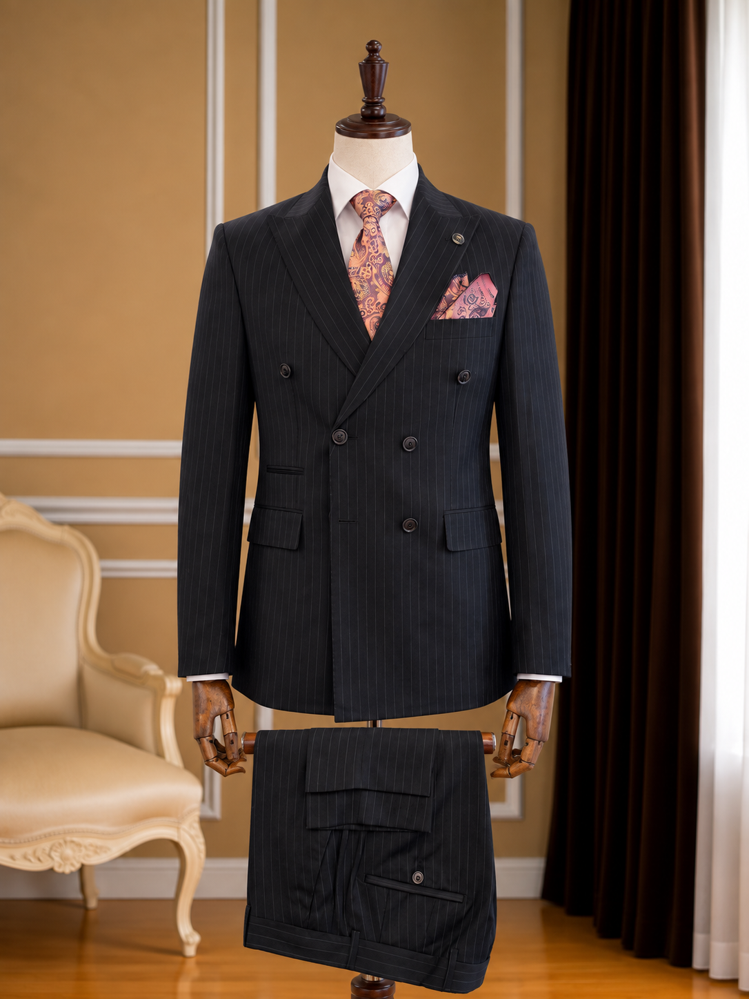 Men’s Black Pinstripe Double-Breasted Suit